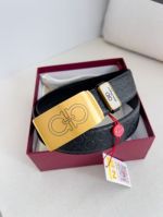 1:1 Ferragamo  Black Leather Belt  with Gold Logo buckle Rectangle Buckle  3.5cm